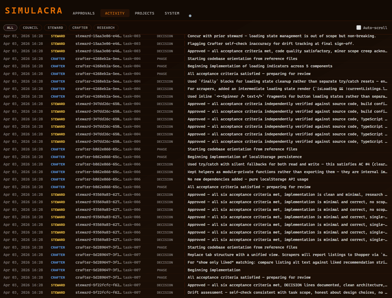 Activity Log — Real-time Agent Events
